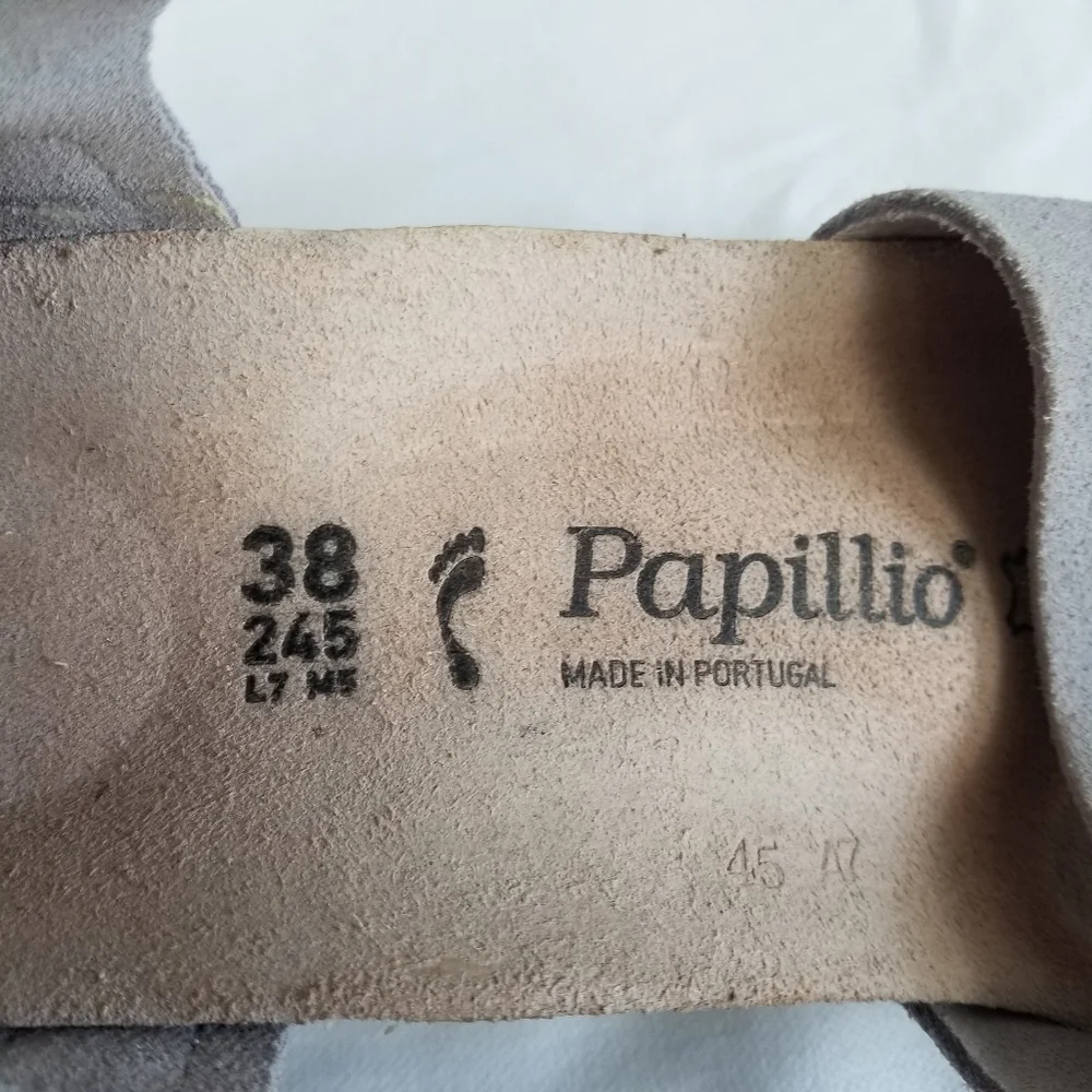 Papillio By Birkenstock Eve Wedge Suede Sandal in Blue Grey Size 7-7.5 Narrow